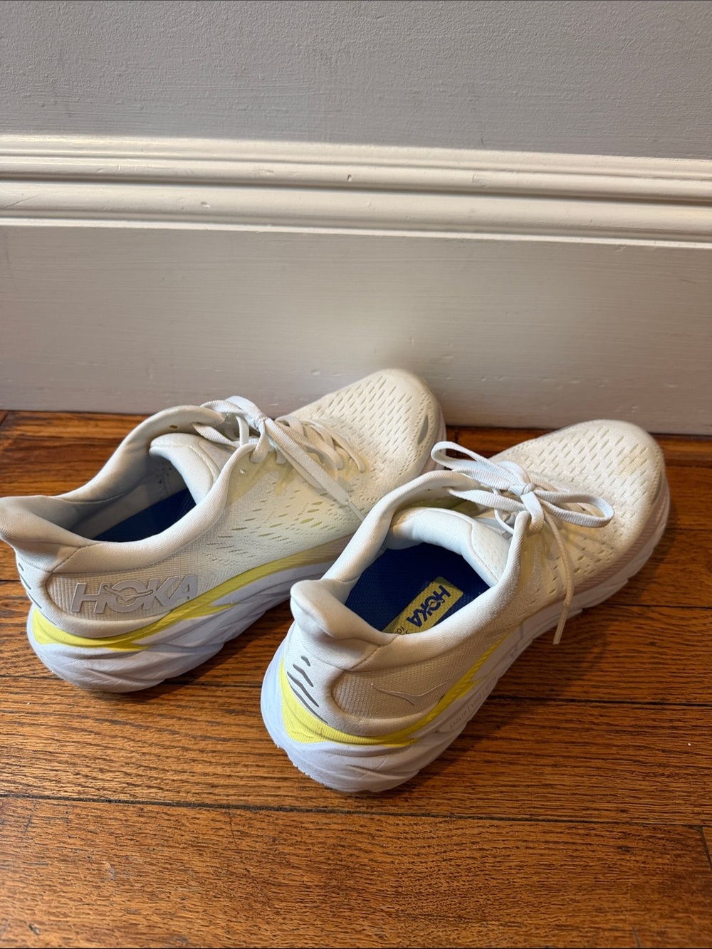 Hoka Womens White and Yellow Lightweight Sneakers